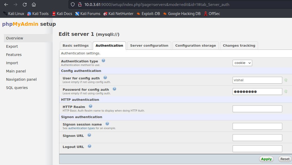 Adding server to phpMyAdmin