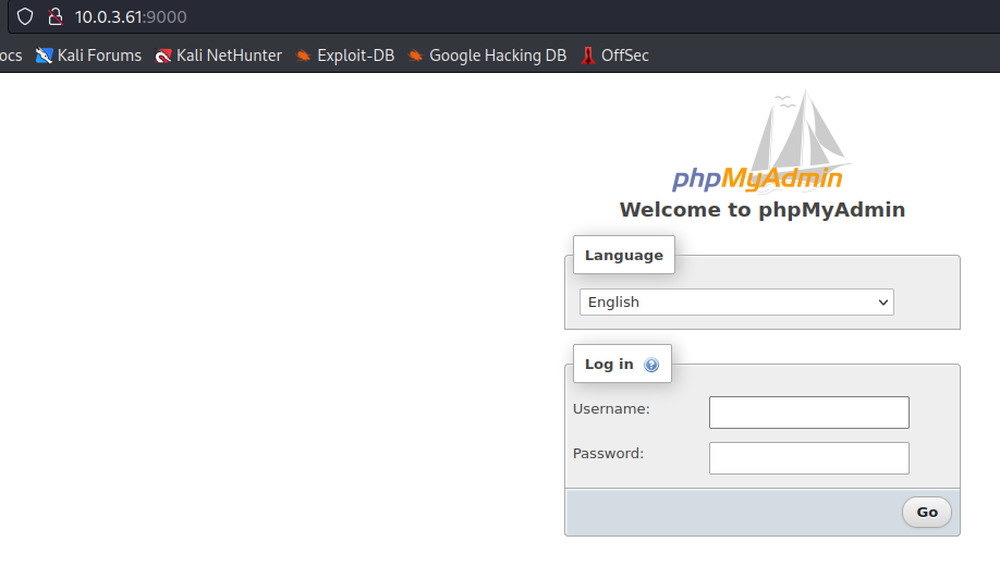 phpMyAdmin login page