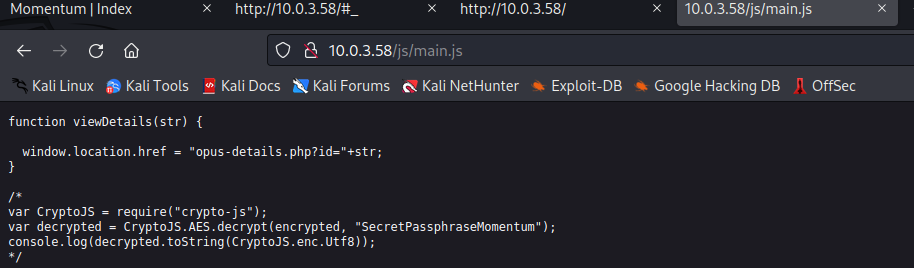 Momentum website javascript file